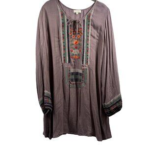 Velzara Womens Top Size Medium Bohemian Floral Embroidered Long Sleeve Pullover